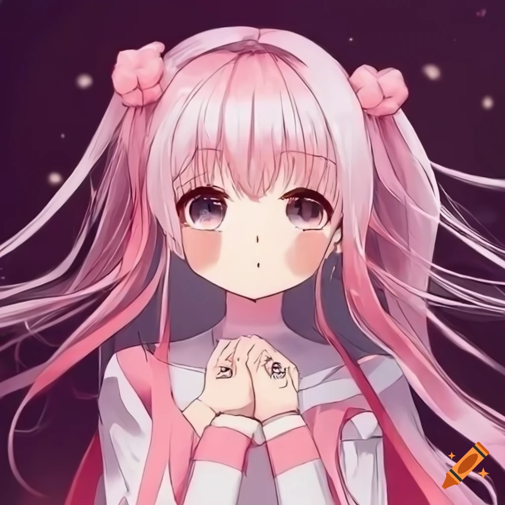 Kawaii anime girl with pink and white hair in wallpaper