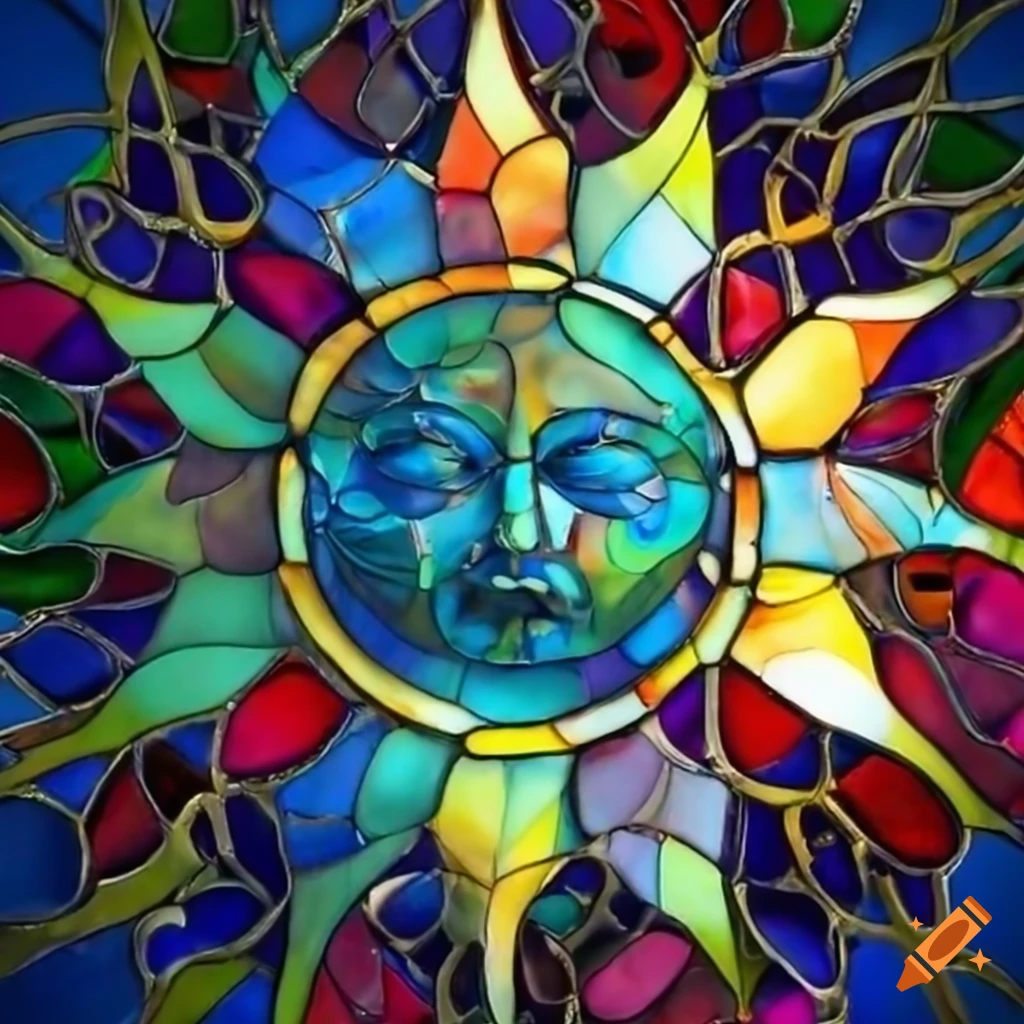 Stained glass art of the sun