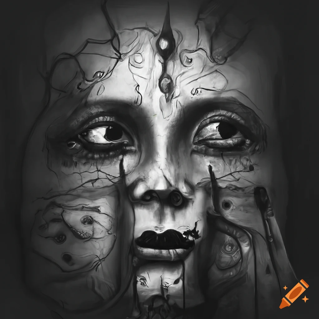Surreal black and white art with a mysterious vibe
