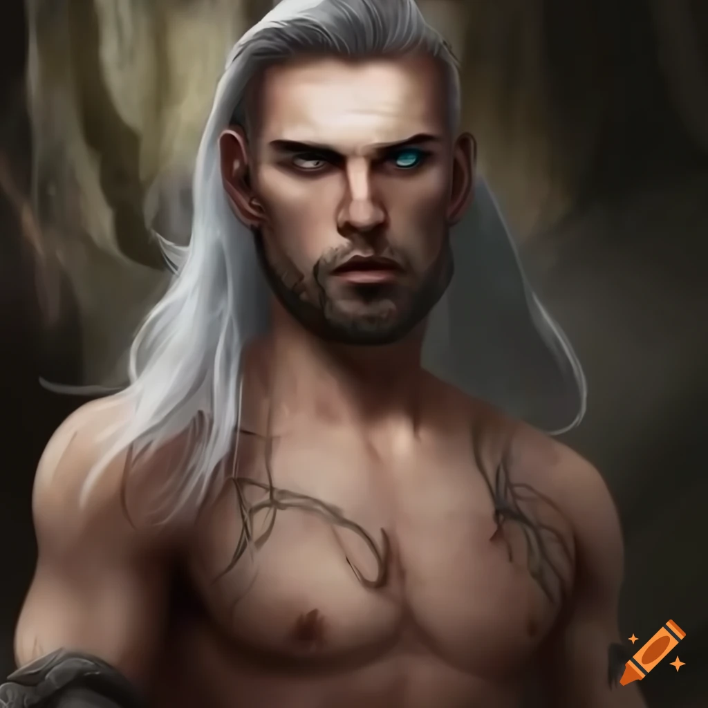 Male warrior with energy weapon in a cave setting on Craiyon