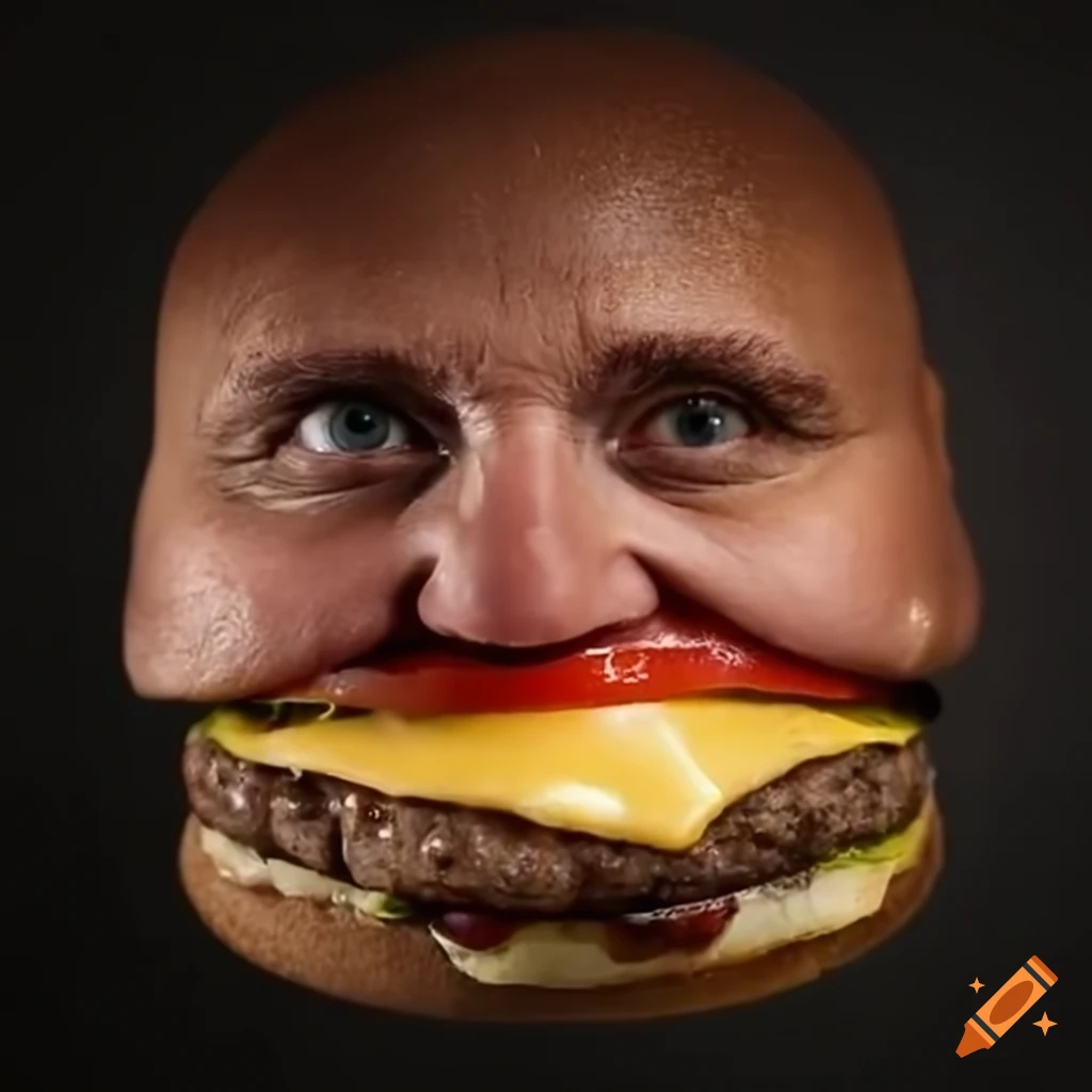 Delicious burger with a human face