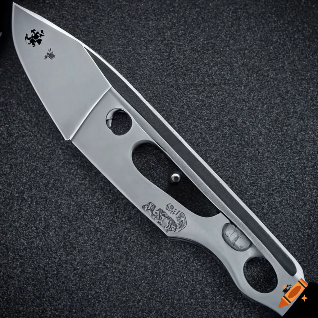 Spyderco scalpel with grip on dark glass steel table in futuristic Japan style