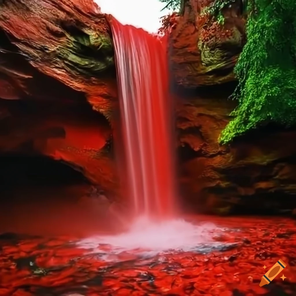 Cascada de agua roja brillante