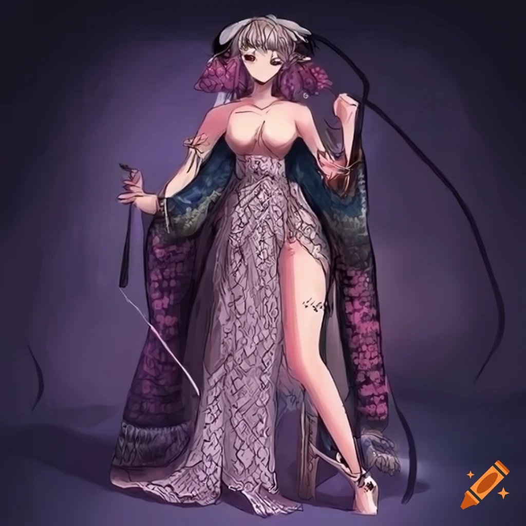 Anime woman in an eccentric snake dress
