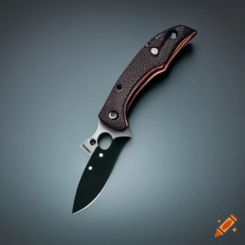 Spyderco jackknife with grip on a dark glass steel table in a futuristic Japan style