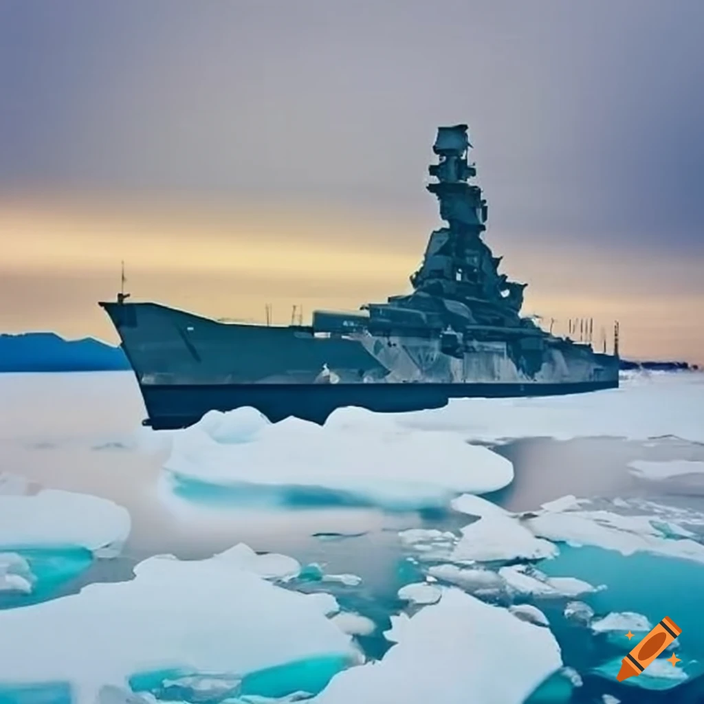 Pop Art of Dreadnought battleship navigating through hostile drift ice