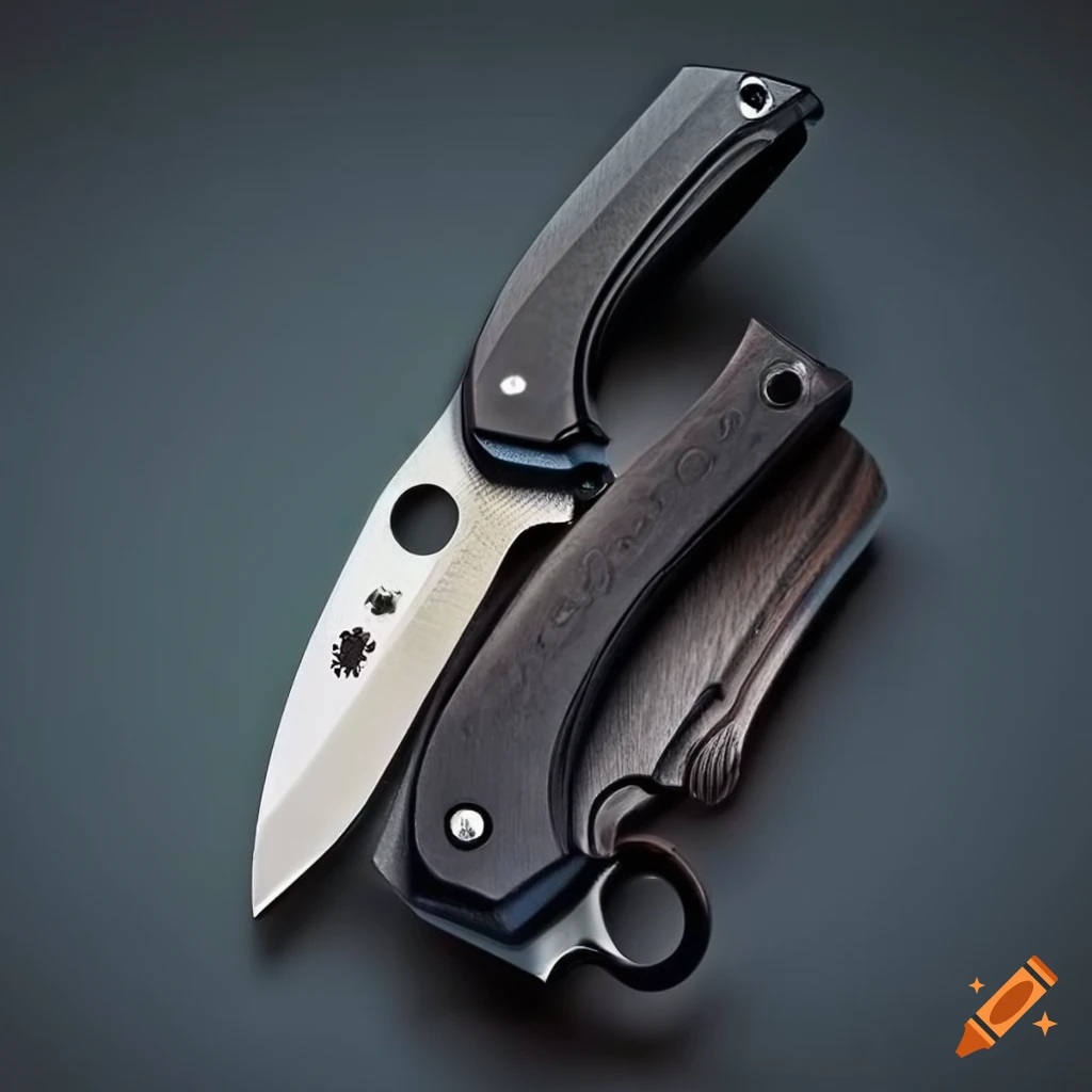 Spyderco jackknife on a dark glass steel table with futuristic Japanese style