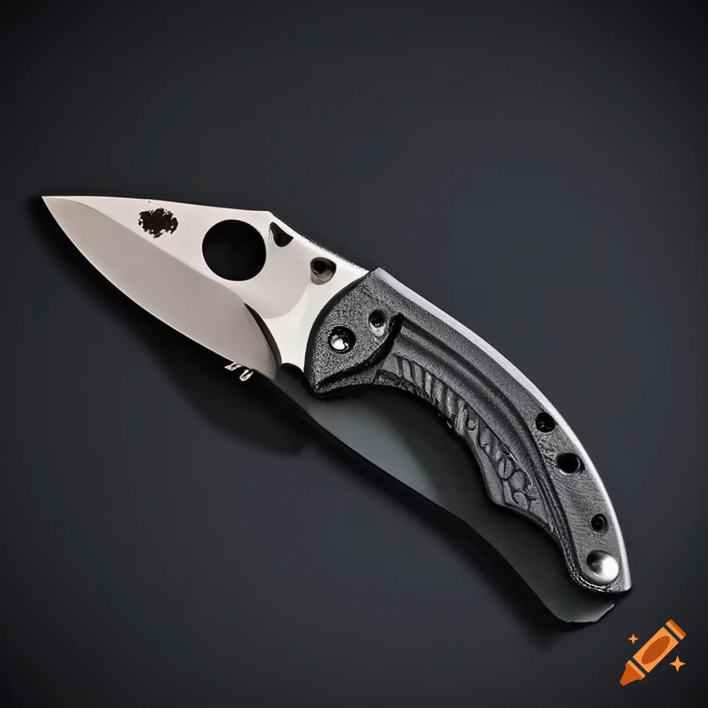 Spyderco jackknife on dark glass steel table in futuristic Japan style