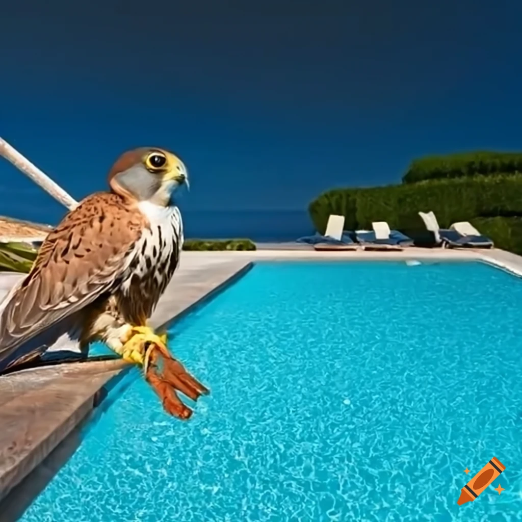 Falcon on a pool lounge chair