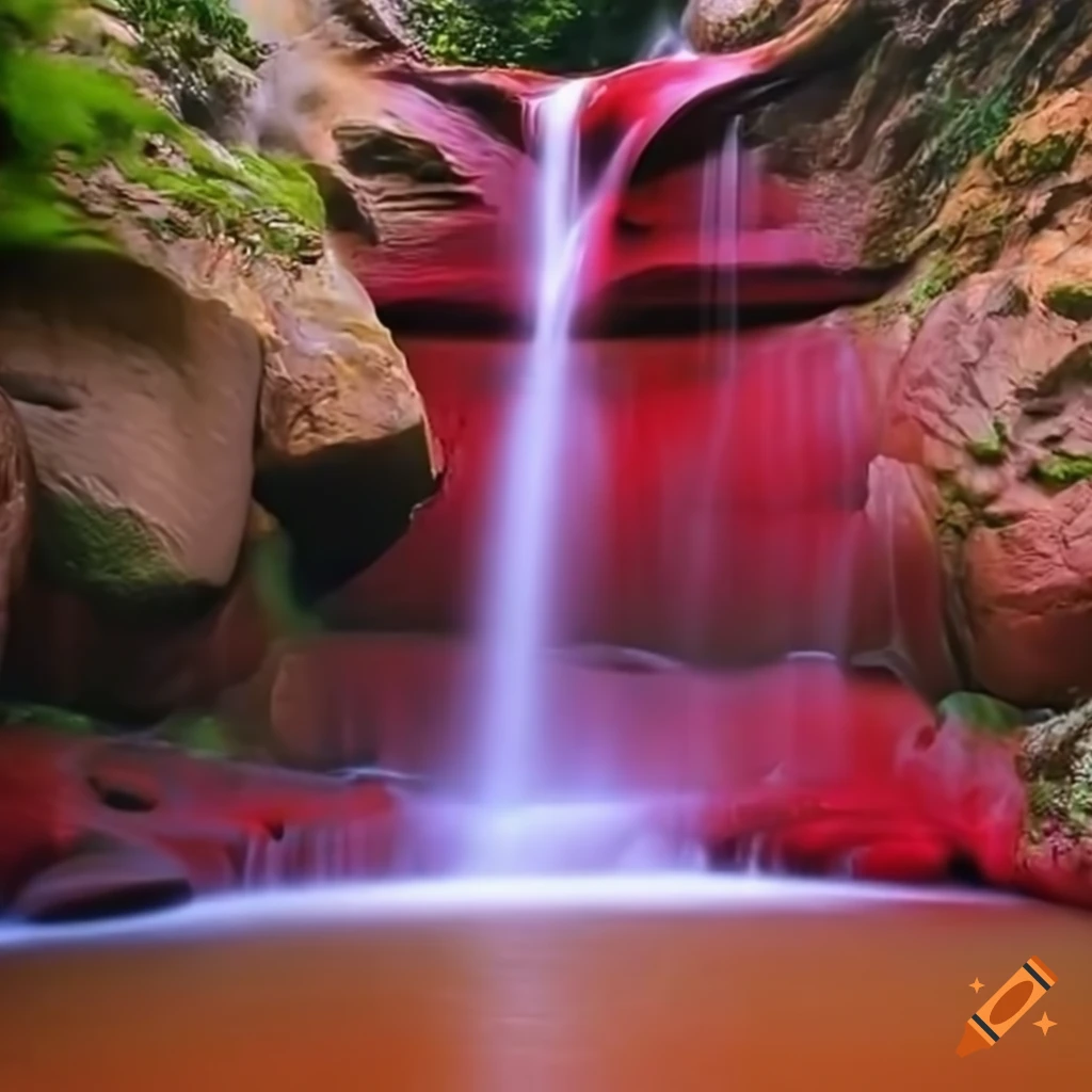 Cascada de agua roja brillante