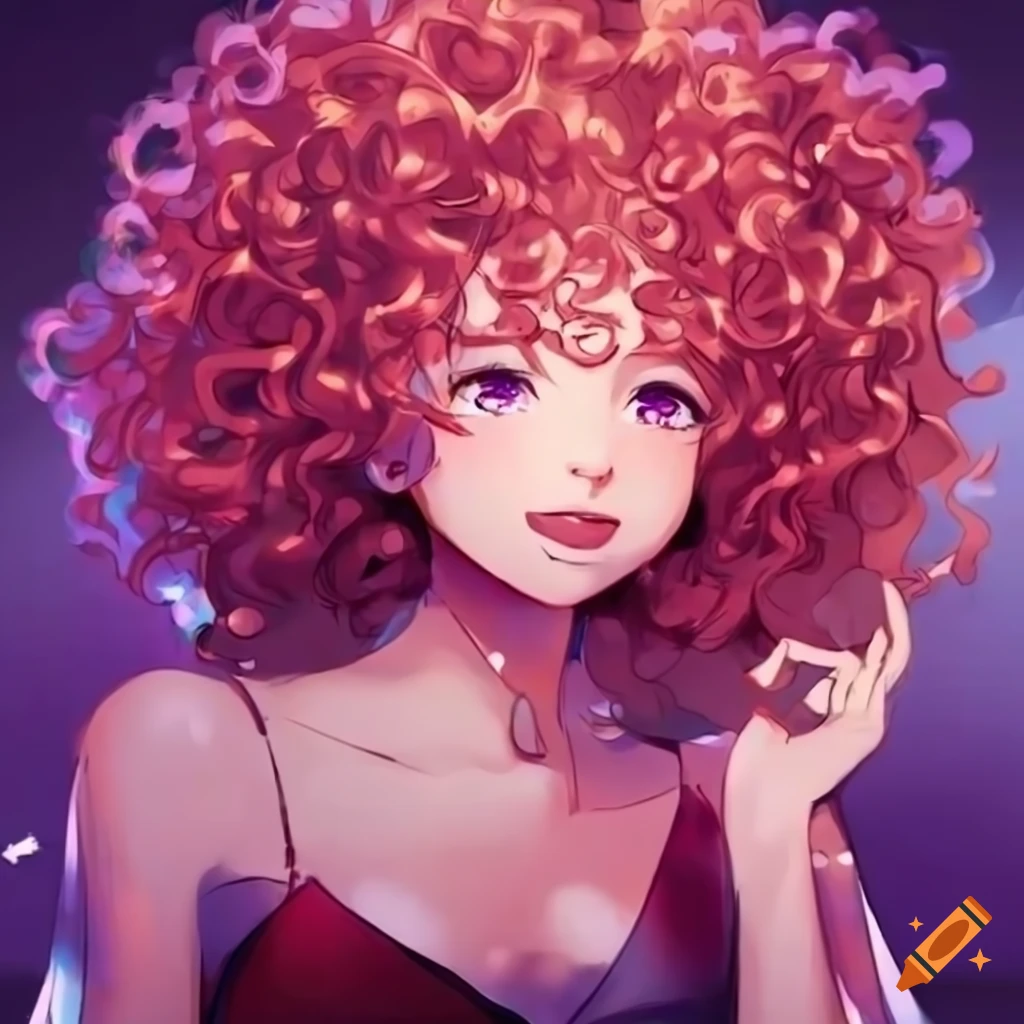 Curly hair girl enjoying a disco party in anime art style