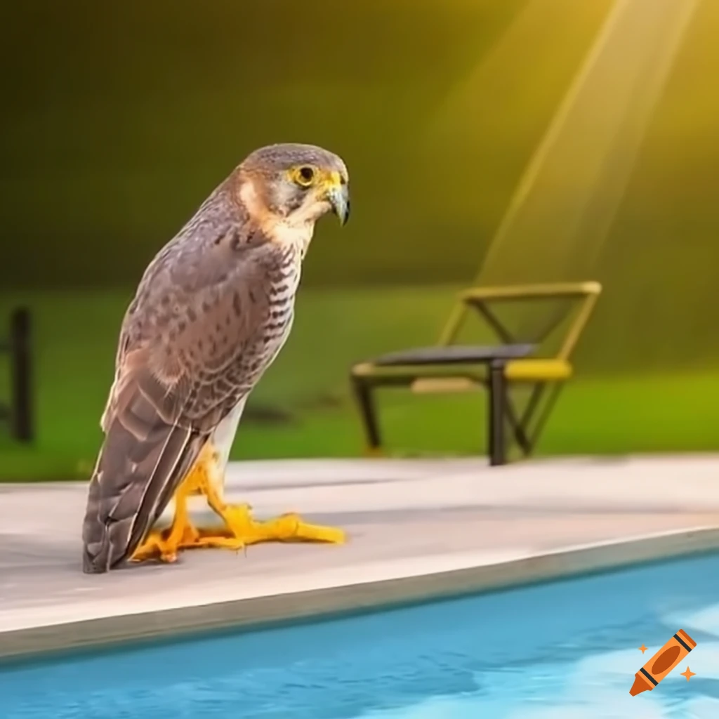 Falcon on a pool lounger