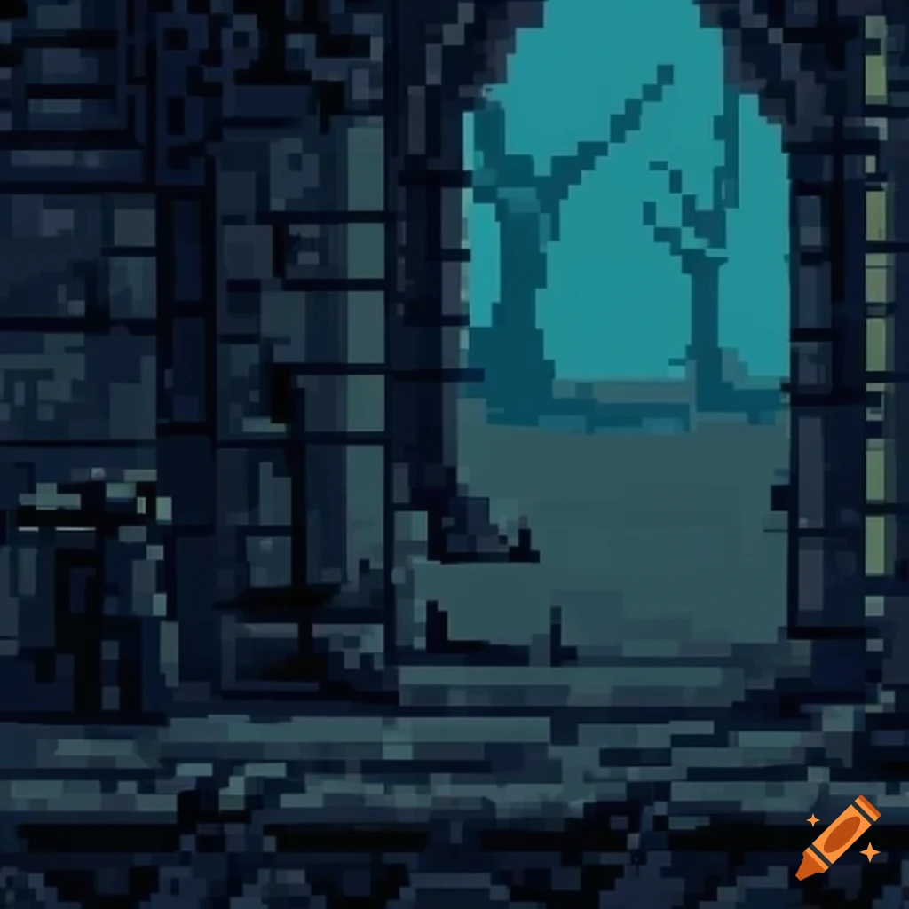 Intricate pixel art dungeon background for side scroller game