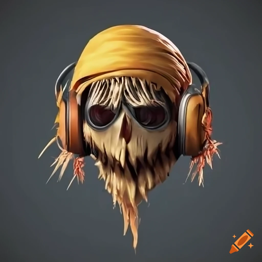 Scarecrow head with gaming headset