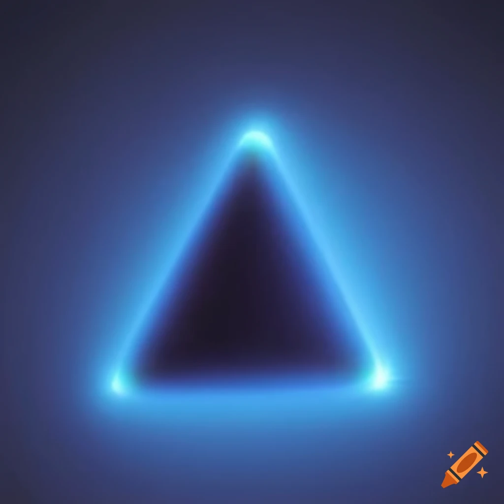 Mysterious glowing black triangle in the night sky with captivating blue light
