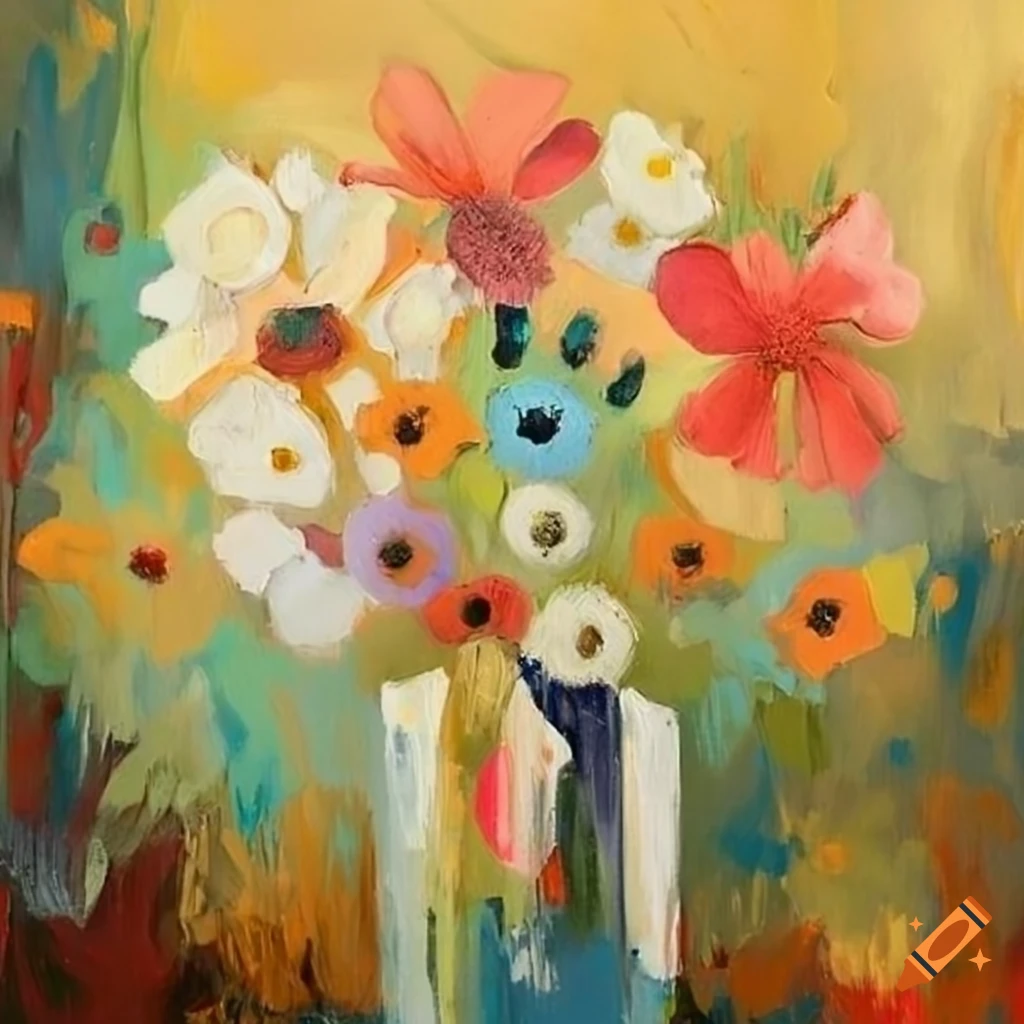 Abstract wildflower vintage oil painting