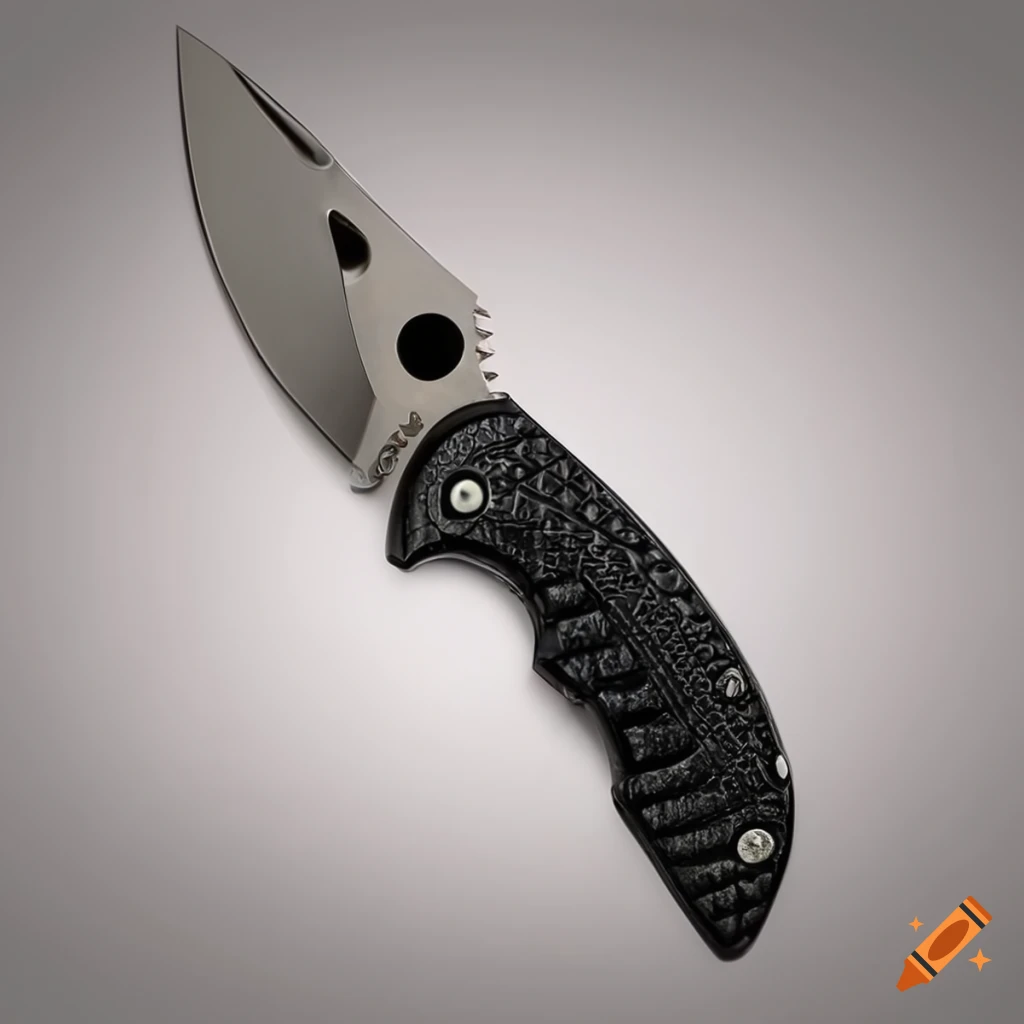 Spyderco jackknife on a dark glass steel table with futuristic Japanese style