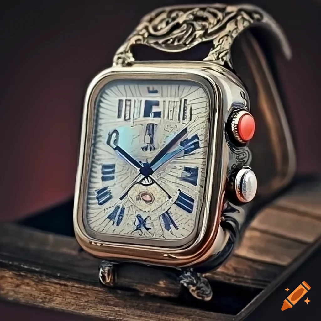 Antique Masonic engraved silver apple watch