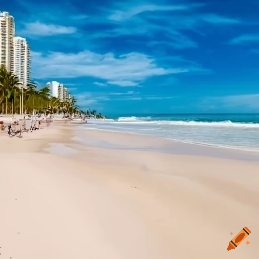 Realistic Miami sandy beach at noon with no people
