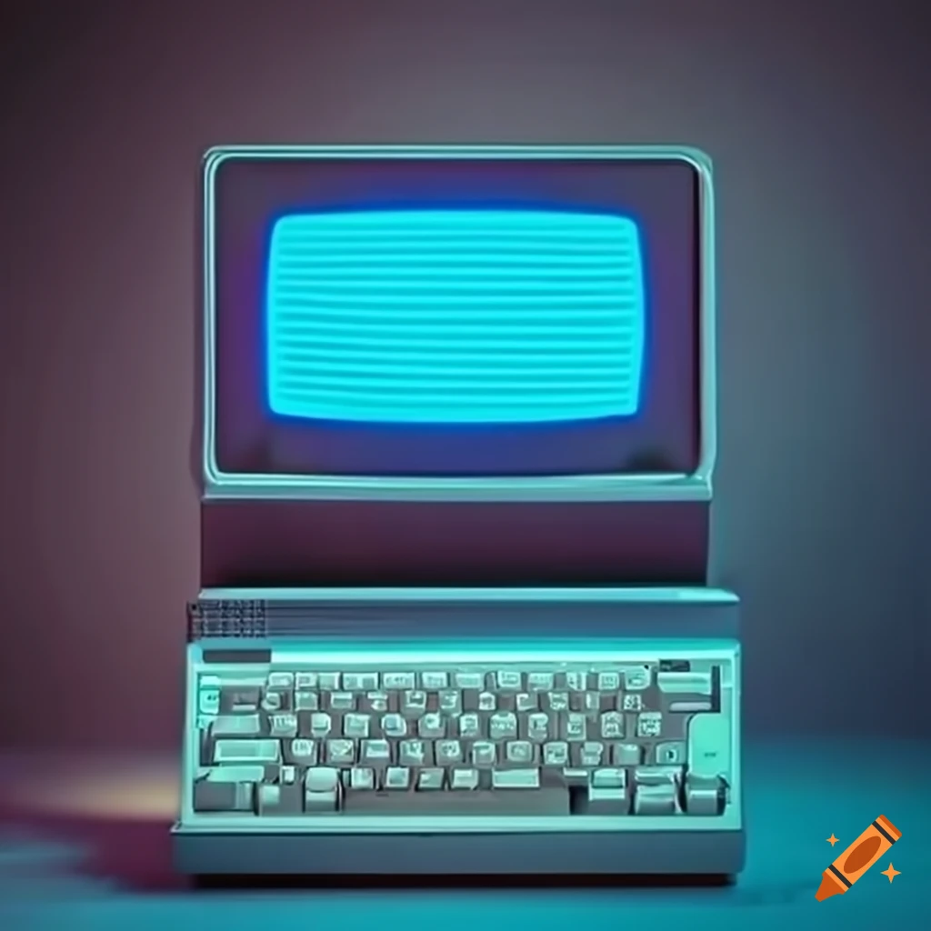 Retro computer with glowing screen in an eerie dungeon
