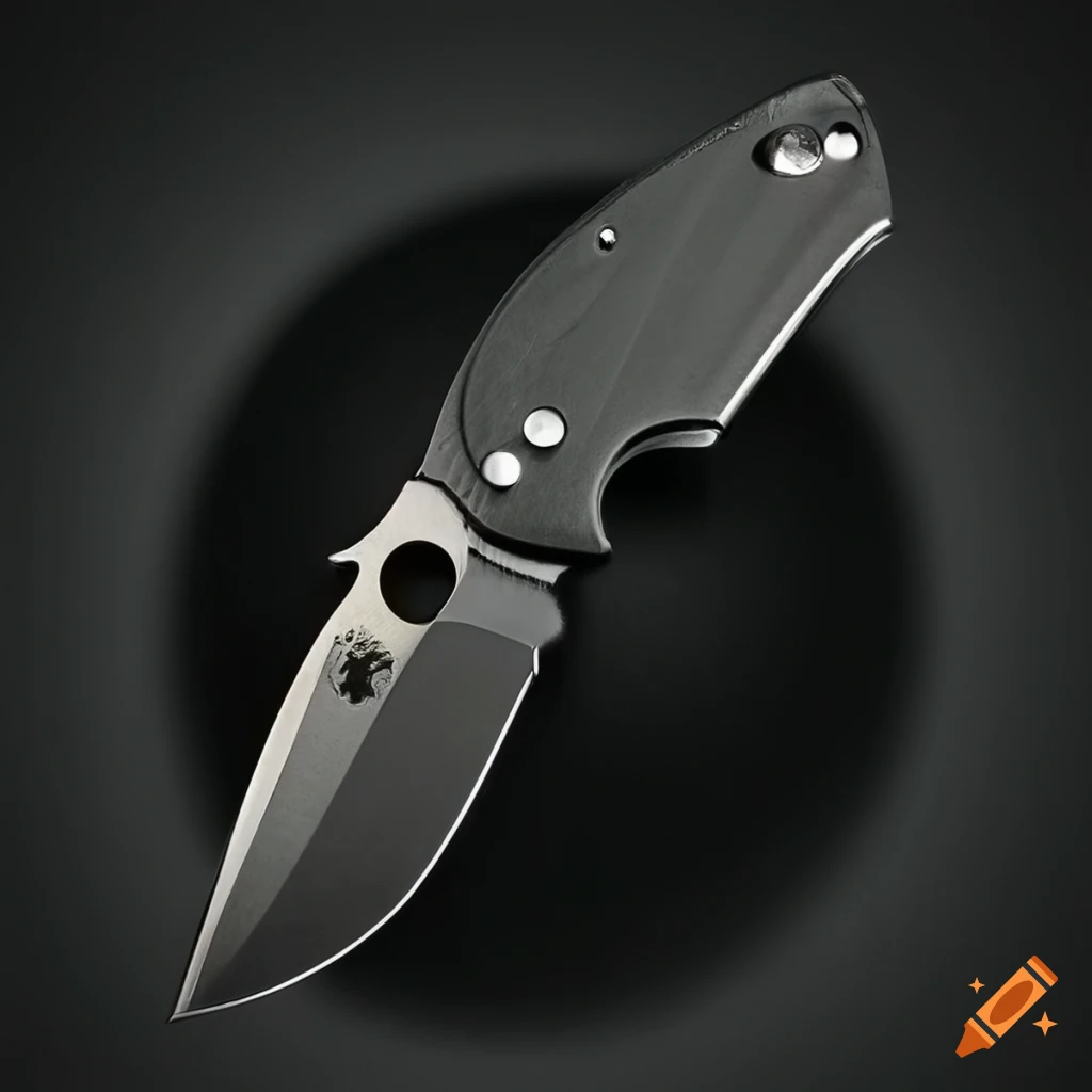 Spyderco jackknife on a dark glass steel table in a futuristic Japanese style