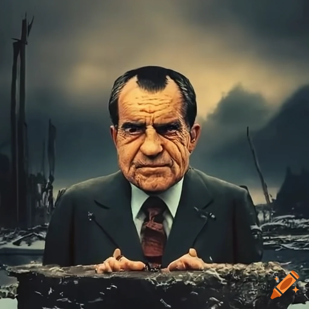 Richard Nixon in a post-apocalyptic 1950s nuclear winter setting