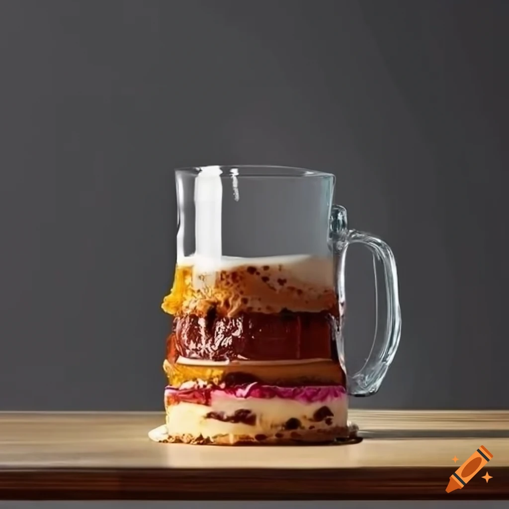 Table with glass tankard of ale and a cake