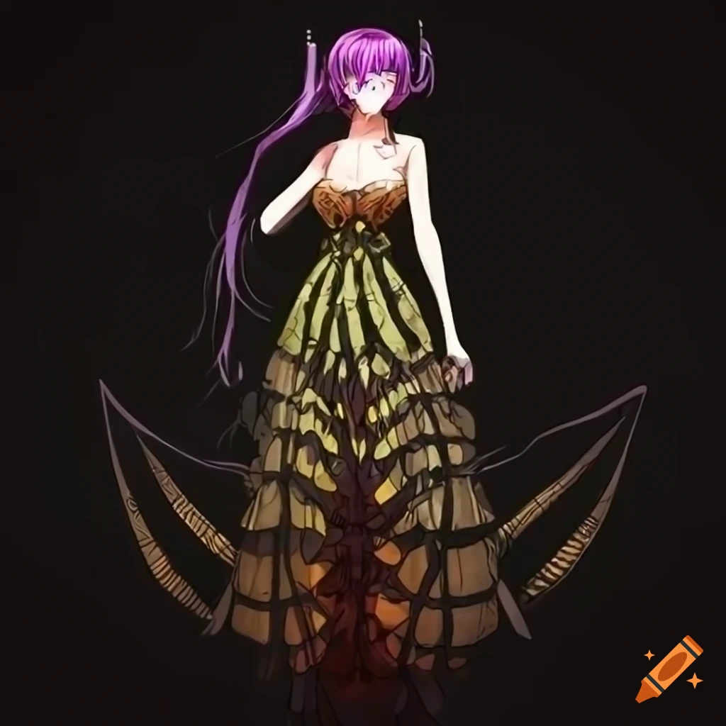 Anime woman in an insectoid dress