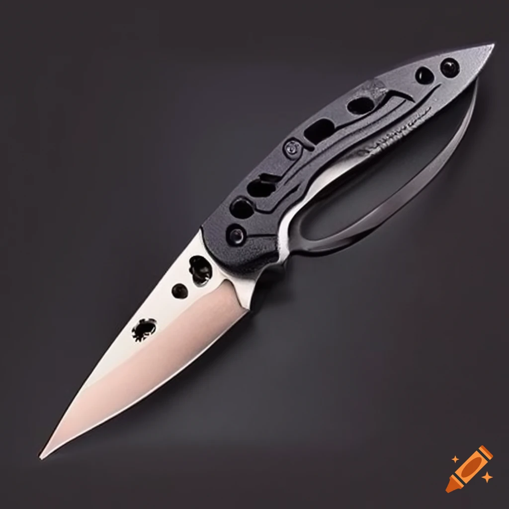 Spyderco scalpel on dark glass steel table in futuristic Japan style