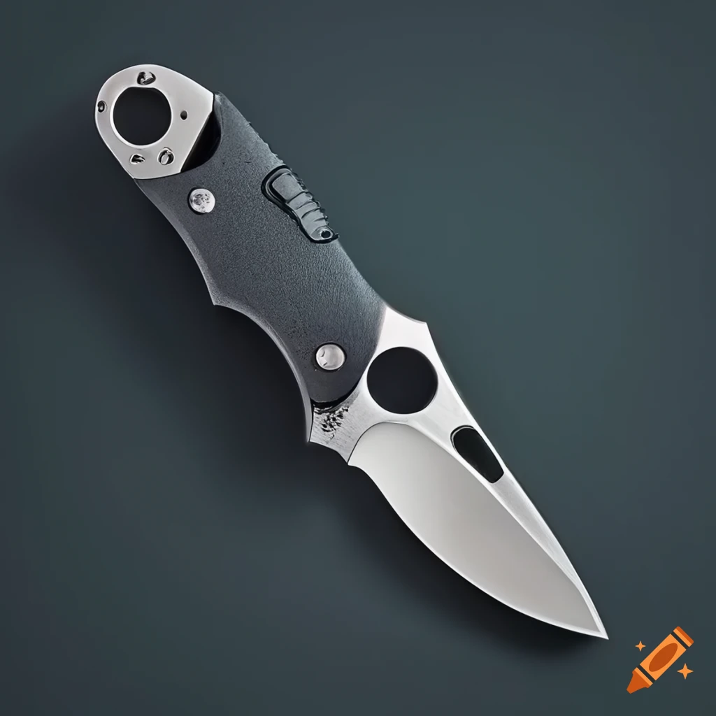 Spyderco jackknife with grip on dark glass steel table in futuristic Japan style
