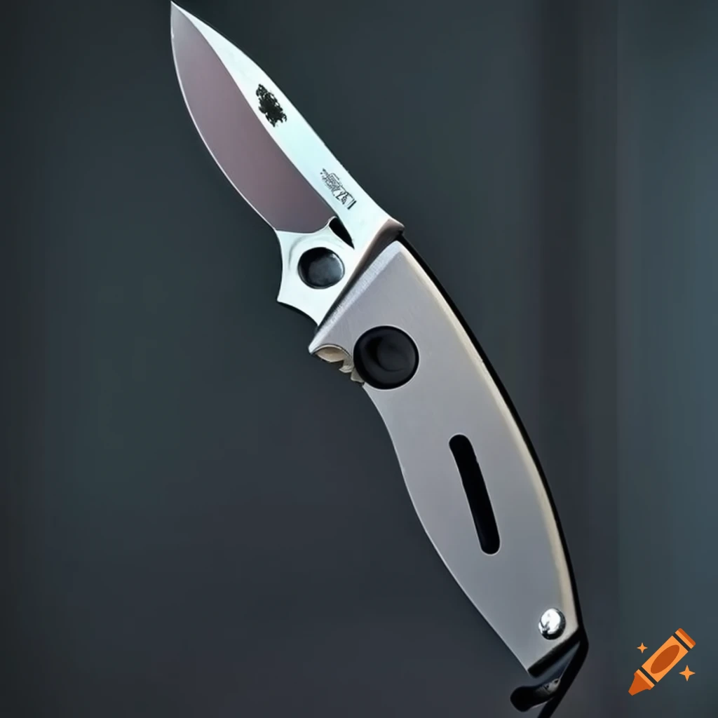 Spyderco jackknife on dark glass steel table in futuristic Japanese style