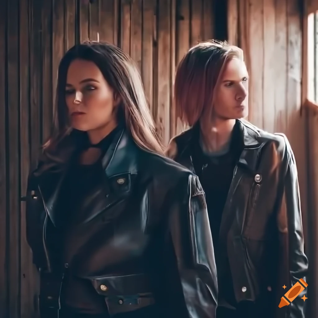 English punk-rocker women in black leather attire standing in doorway ...