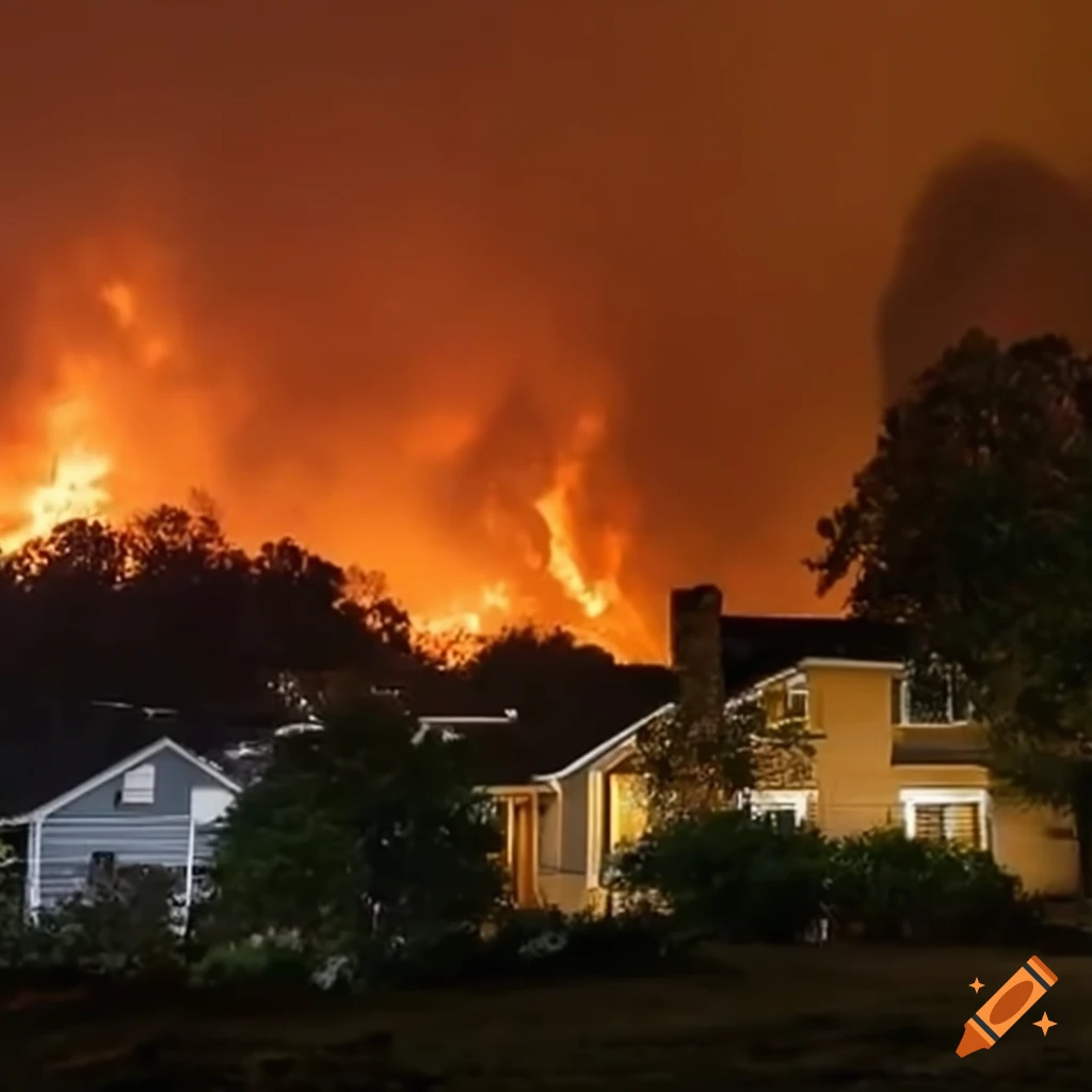 Wildfire in a residential area