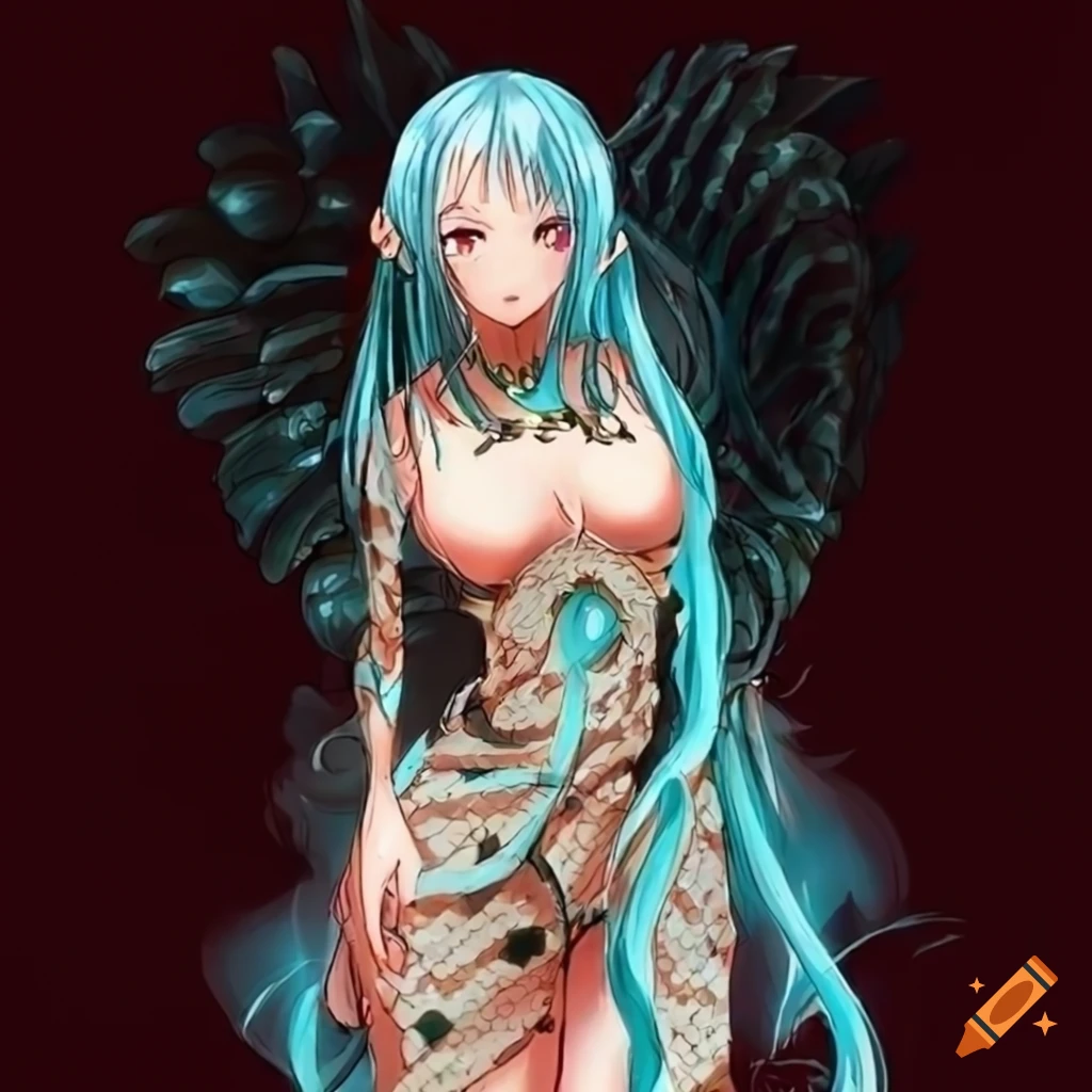 Anime woman in an eccentric snake dress