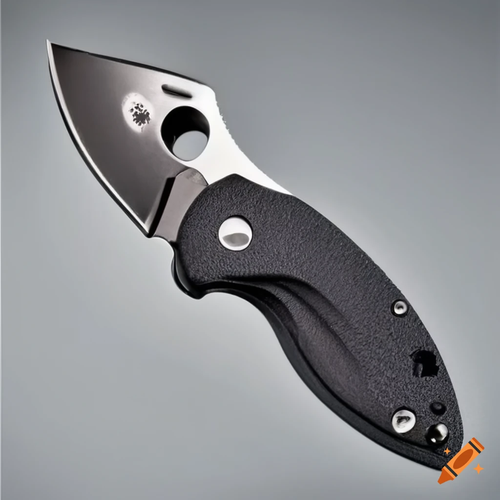 Spyderco jackknife on a dark glass steel table in futuristic Japanese style