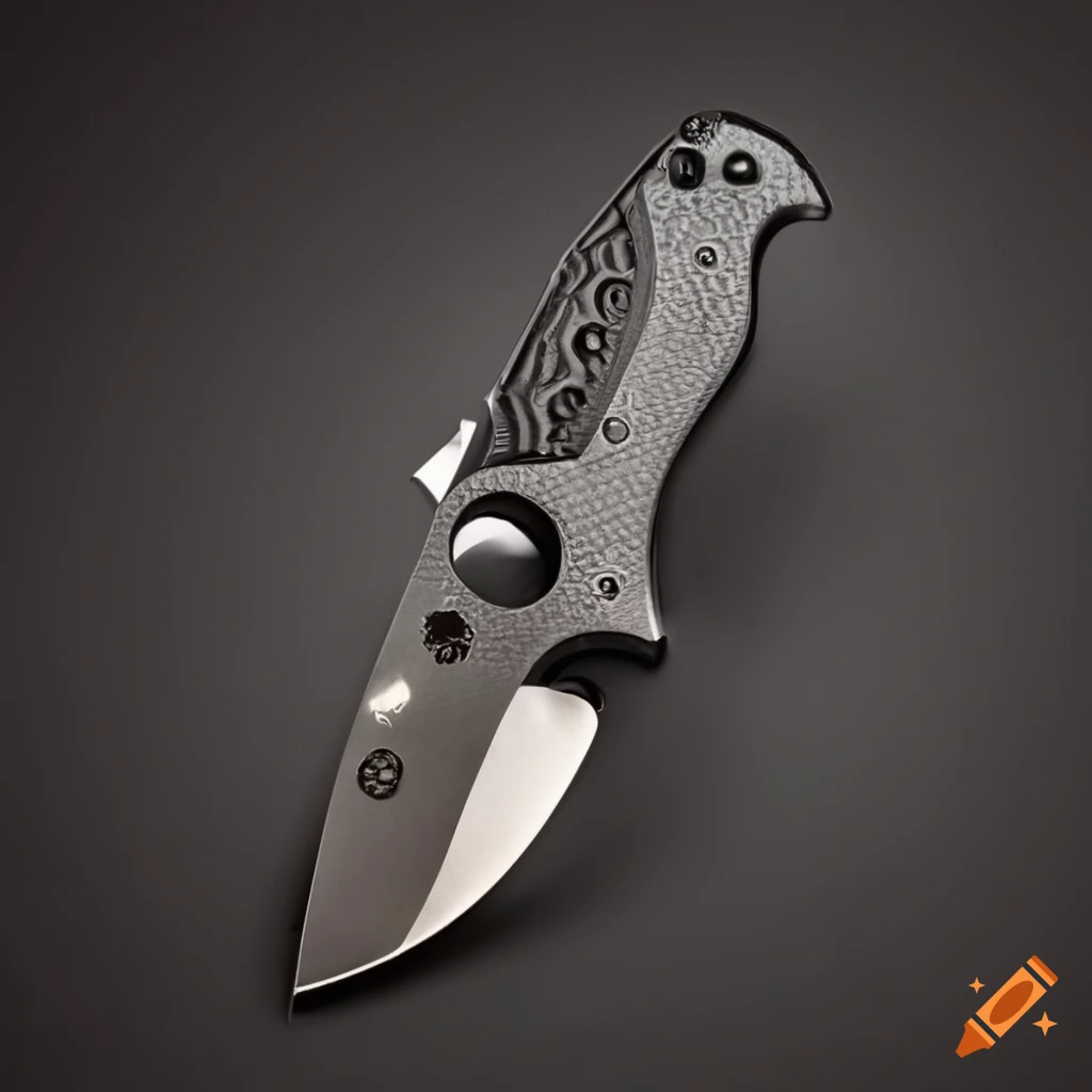 Spyderco jackknife on steel table in futuristic Japanese style