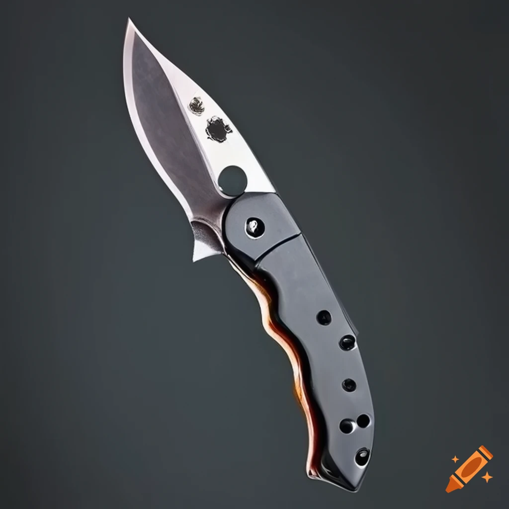 Spyderco jackknife on a sleek steel table in a futuristic Japanese style
