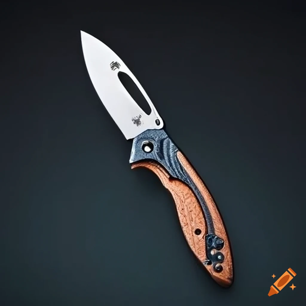 Spyderco jackknife on steel table in futuristic Japanese style