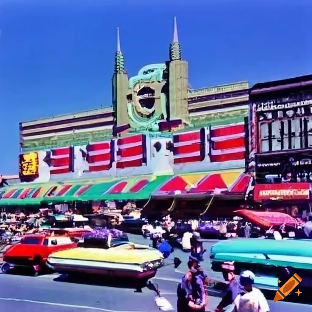 Lower Galieotropolis at 9:00 in the morning with a busy neon Market Square