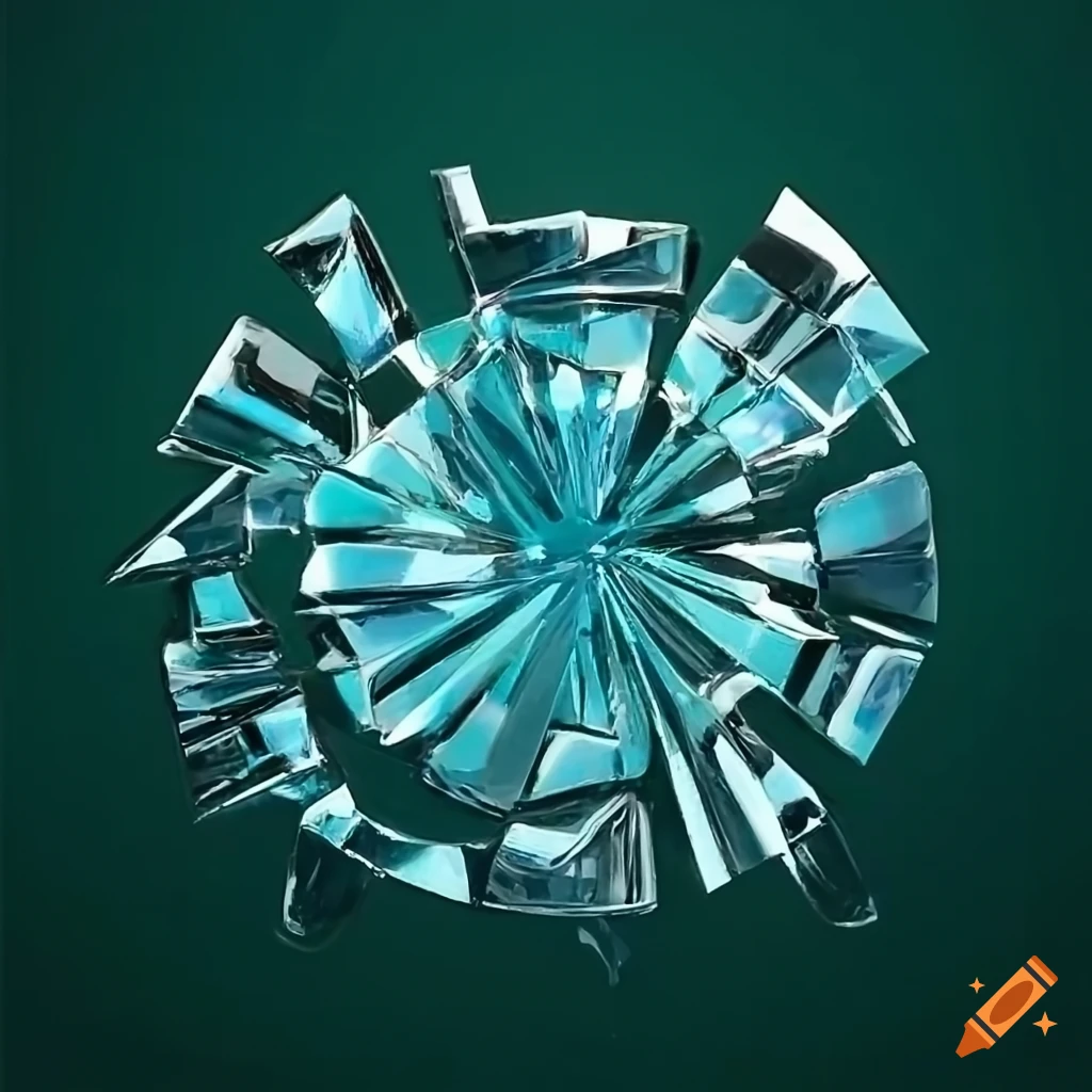 Shattered glass pieces arranged in a circular pattern