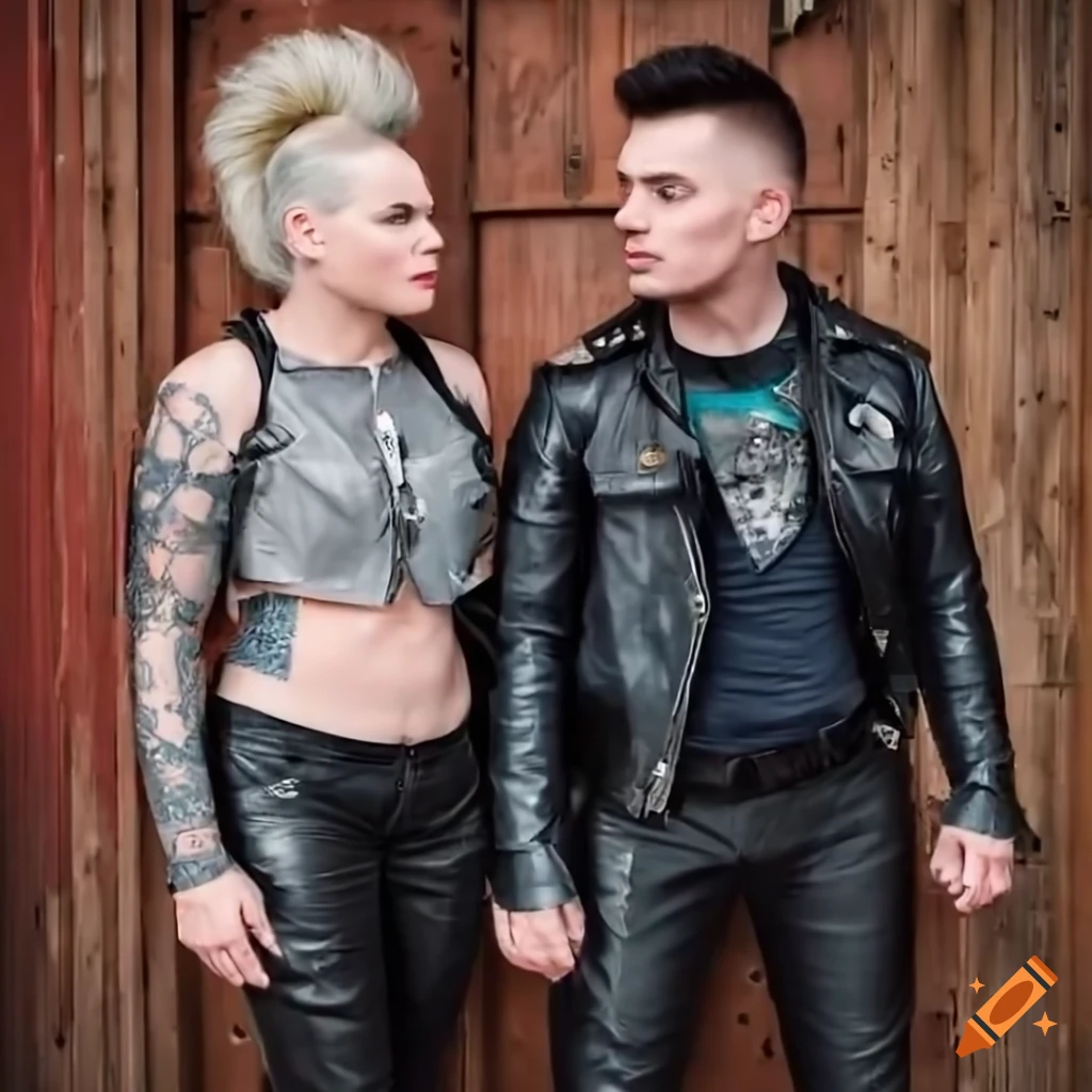 English punk rocker couple women with mohawk hairstyles
