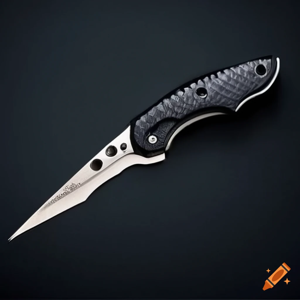 Spyderco scalpel on dark glass steel table in futuristic Japan style