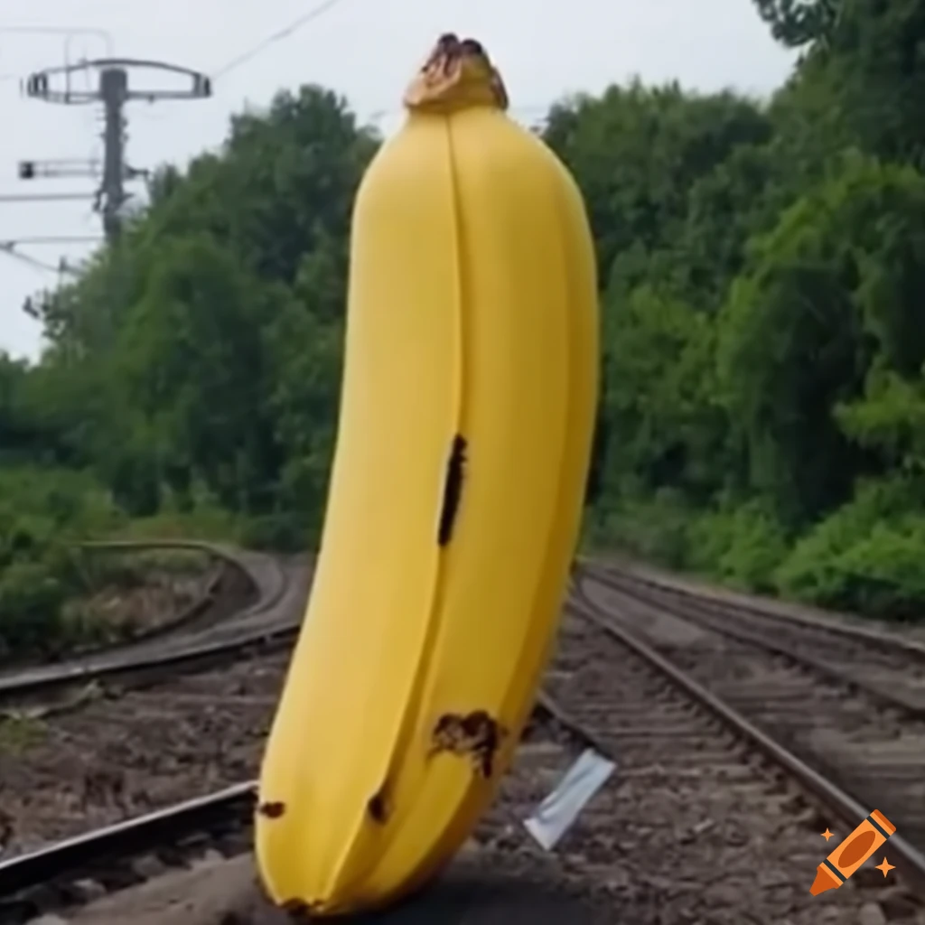 Giant banana on a railway track