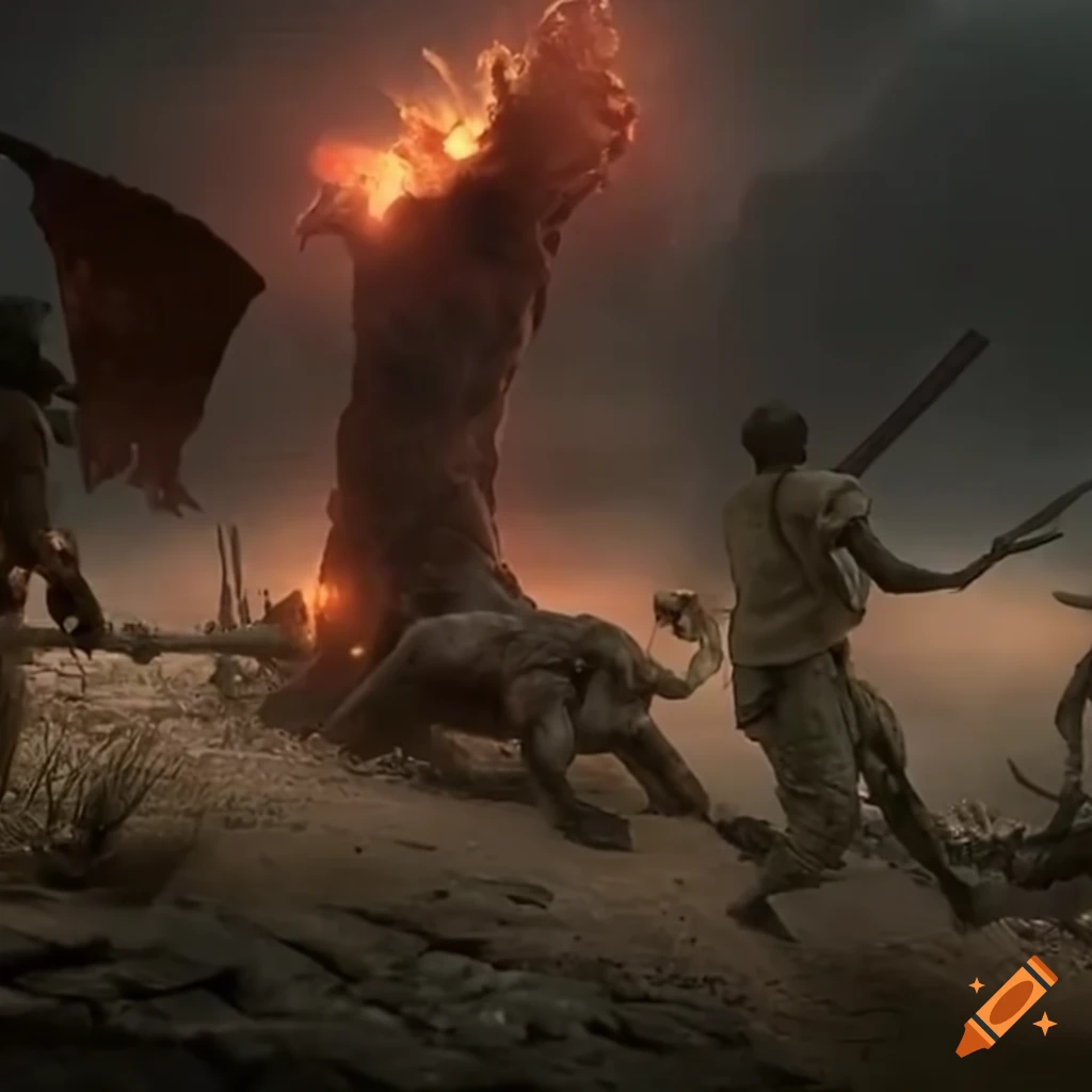 Cluthlus and Tiamat battle on a trembling battlefield