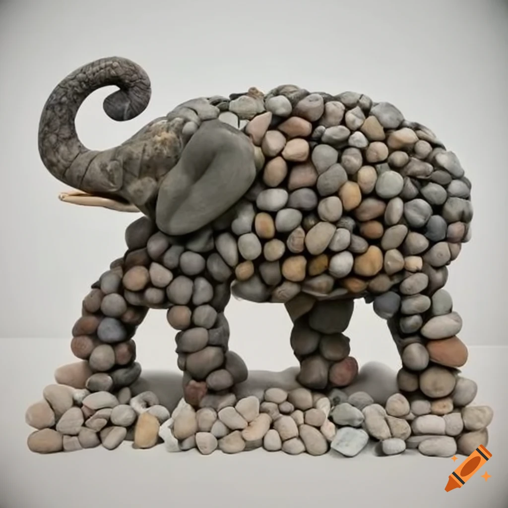 Elephant sculpture made of pebbles
