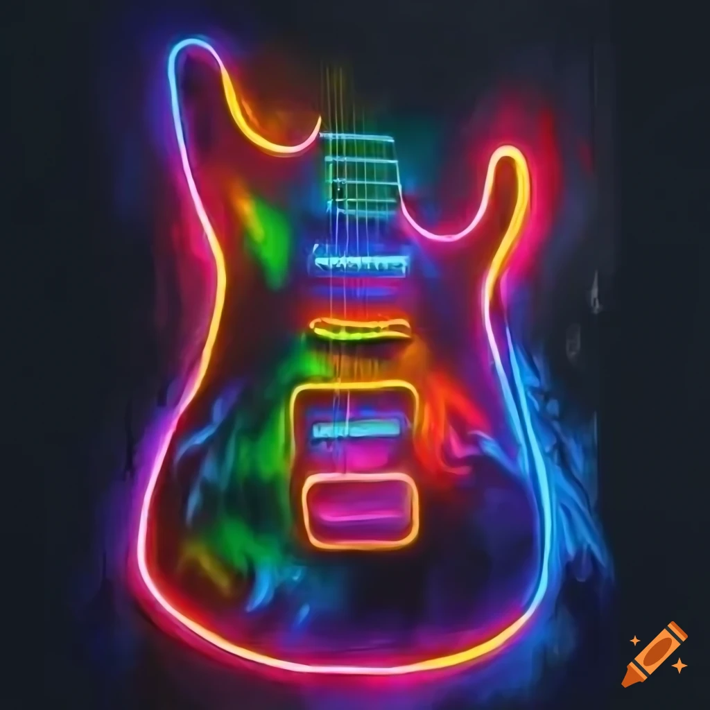 Neon sign shaped like an electric guitar