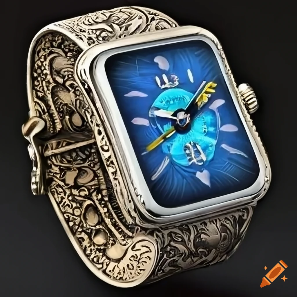 Antique Masonic engraved silver apple watch
