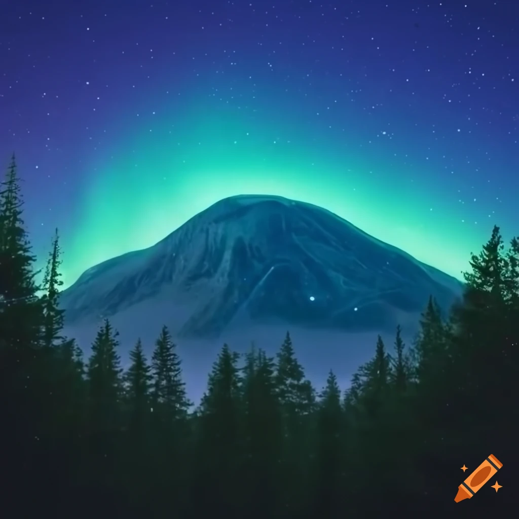 TR-3B Aurora UFO hovering over a forest with mountains in the background