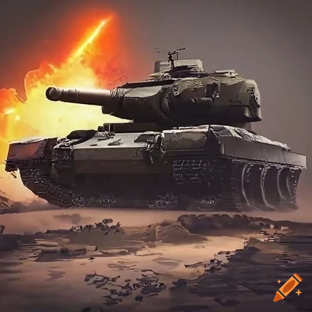 Tank battlefield with explosions and intense action for game logo