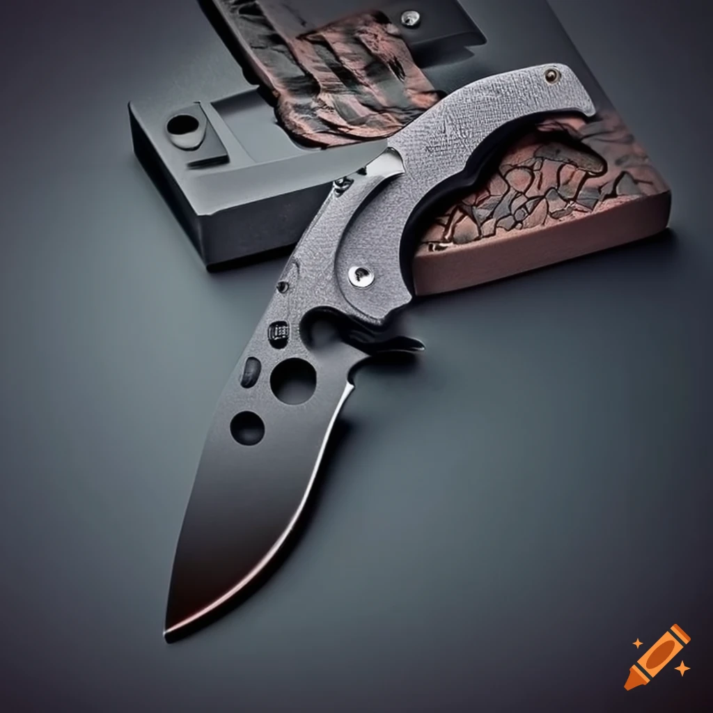 Spyderco jackknife on dark glass steel table in futuristic Japanese style